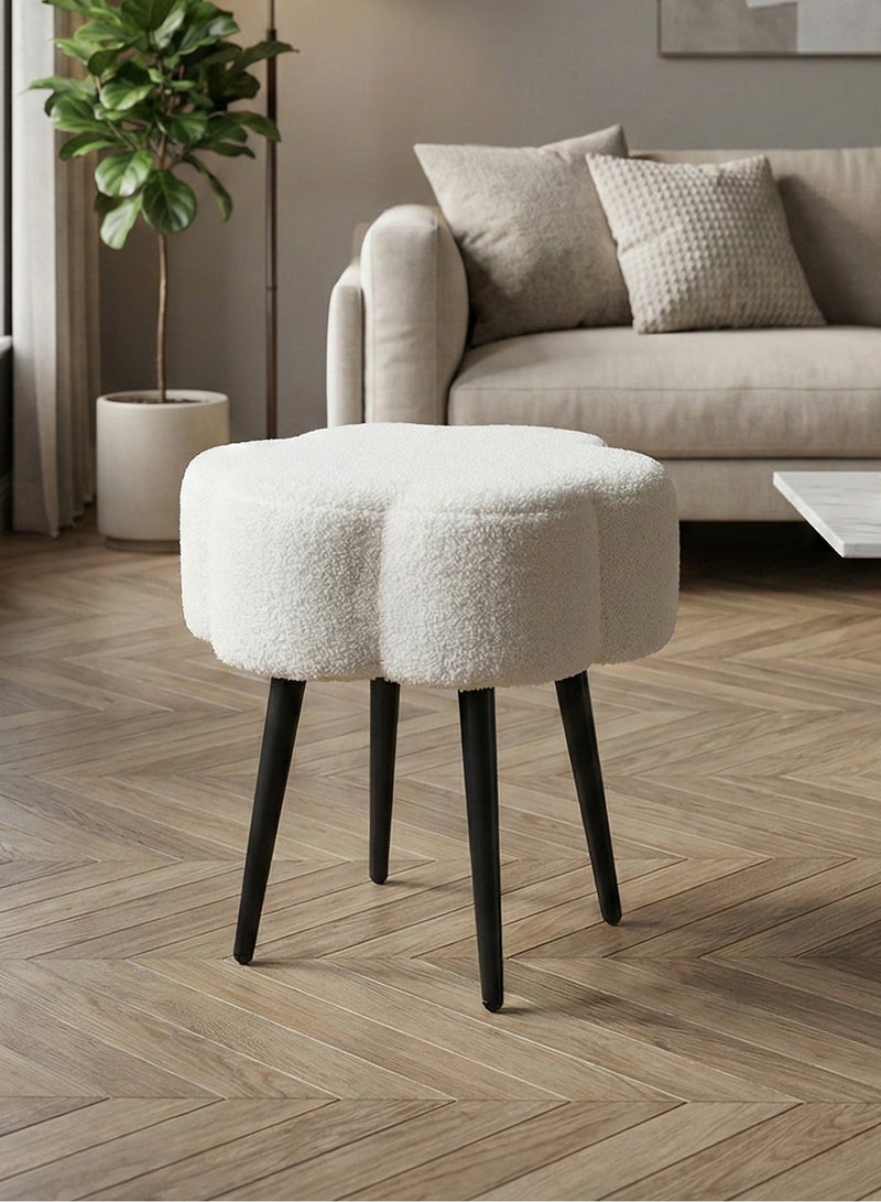 Taimi Boucle Fabric Chair Elegant Cloud Design with Metal Legs, Vanity Table Chair, Bedroom Dressing Chair, Shoe Changing Chair - White - Image 1